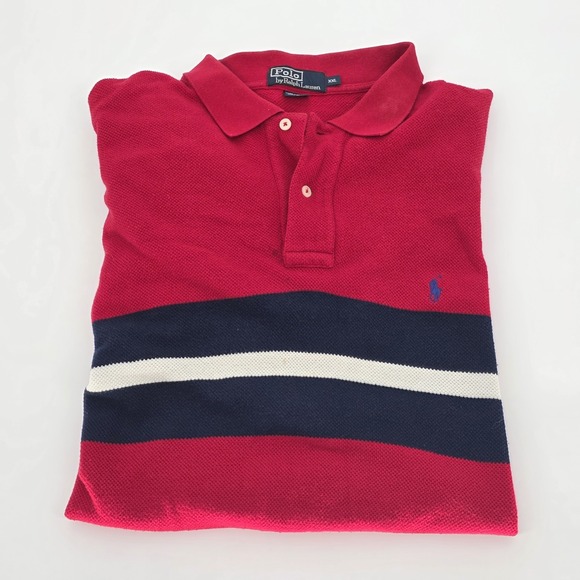Vintage Polo Ralph Lauren Shirt Men XXL Striped 90s Red Blue Pony Classic 2XL - Picture 8 of 8
